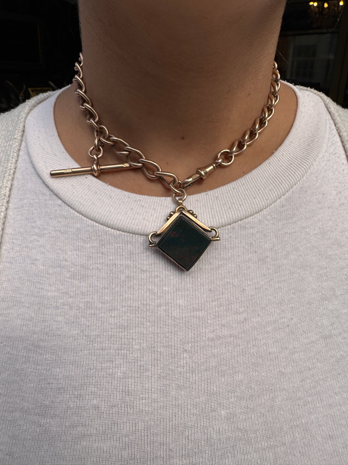 Antique 9K Gold Albert Choker Chain with T-Bar and Swivel Hob, 1900
