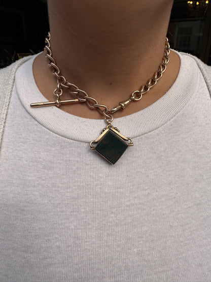 Antique 9K Gold Albert Choker Chain with T-Bar and Swivel Hob, 1900