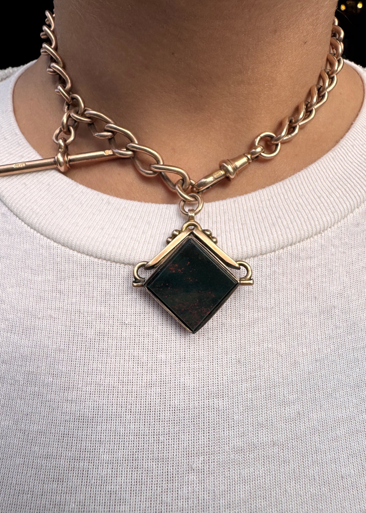 Antique 9K Gold Albert Choker Chain with T-Bar and Swivel Hob, 1900