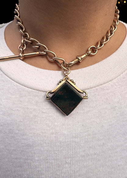 Antique 9K Gold Albert Choker Chain with T-Bar and Swivel Hob, 1900