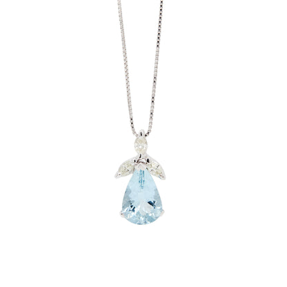 4.04 Carat Pear Shape Aquamarine & Marquise Diamond 18K White Gold Drop Pendant