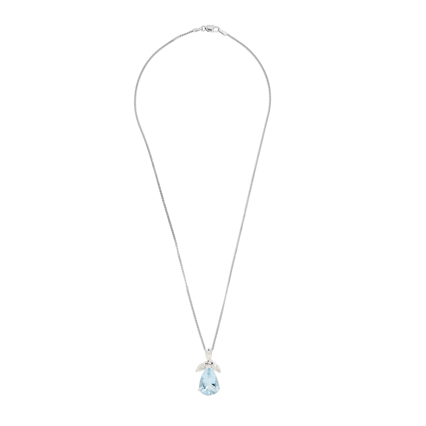 4.04 Carat Pear Shape Aquamarine & Marquise Diamond 18K White Gold Drop Pendant