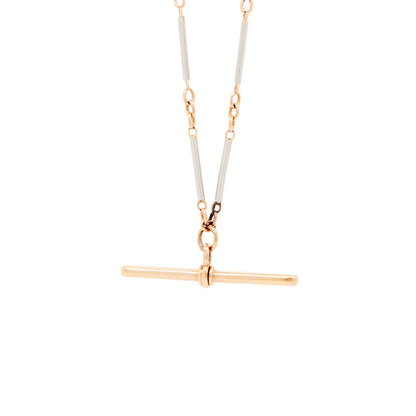 Antique 18 Carat Rose Gold and Platinum Two-Tone Bar Link Chain with T-Bar