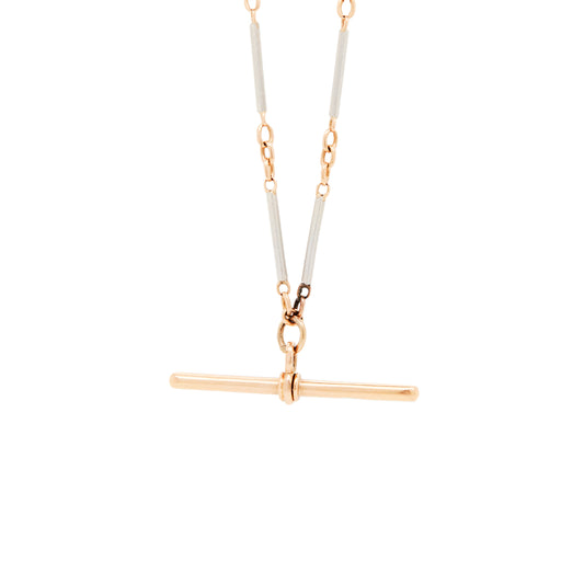 Antique 18 Carat Rose and Platinum Two-Tone Bar Link Chain with T-Bar