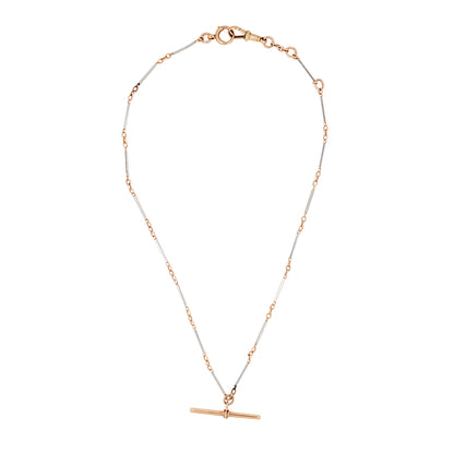 Antique 18 Carat Rose Gold and Platinum Two-Tone Bar Link Chain with T-Bar