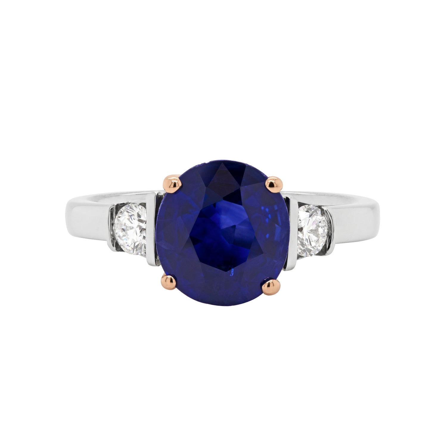 2.22ct Blue Sapphire and Diamond Platinum and Rose Gold Engagement Ring