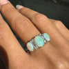 Antique Opal and Old Mine Cut Diamond 18 Carat Gold Three-Stone Ring