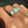 Antique Opal and Old Mine Cut Diamond 18 Carat Gold Three-Stone Ring