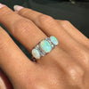 Antique Opal and Old Mine Cut Diamond 18 Carat Gold Three-Stone Ring