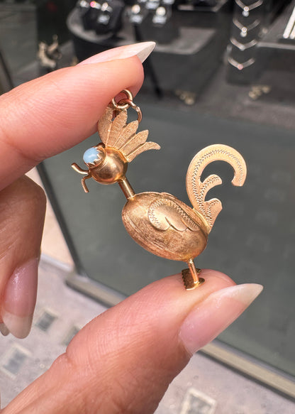 Vintage English Turquoise Cabochon & 18 Carat Yellow Gold Rooster Charm/Pendant