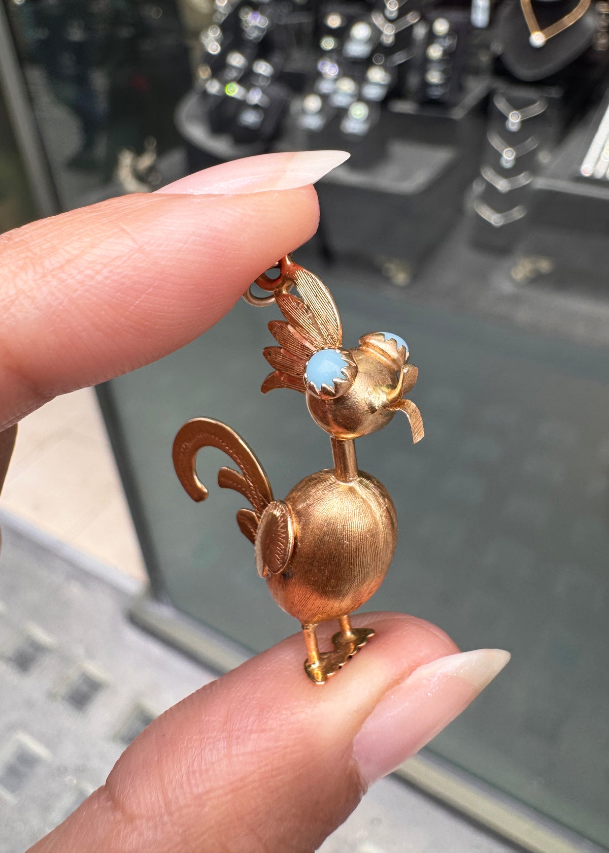 Vintage English Turquoise Cabochon & 18 Carat Yellow Gold Rooster Charm/Pendant