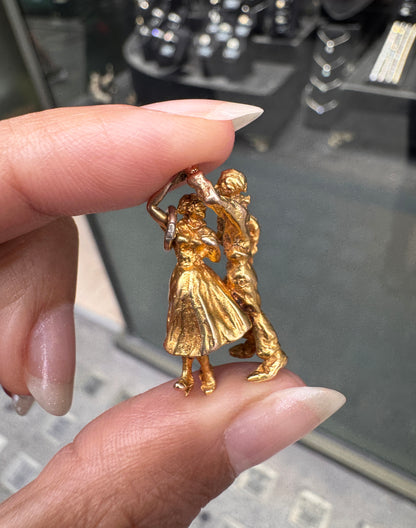 Vintage English Dancing Couple Charm/Pendant in 9 Carat Yellow Gold