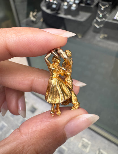 Vintage English Dancing Couple Charm/Pendant in 9 Carat Yellow Gold