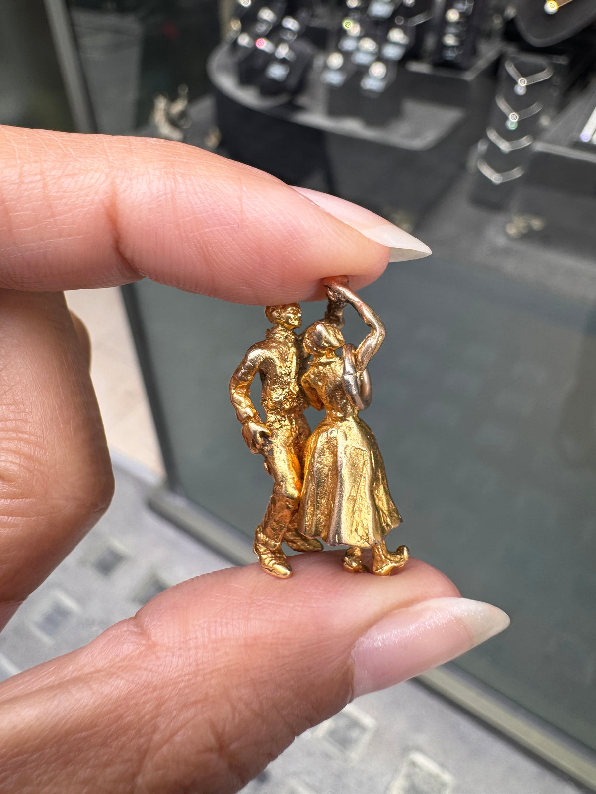 Vintage English Dancing Couple Charm/Pendant in 9 Carat Yellow Gold