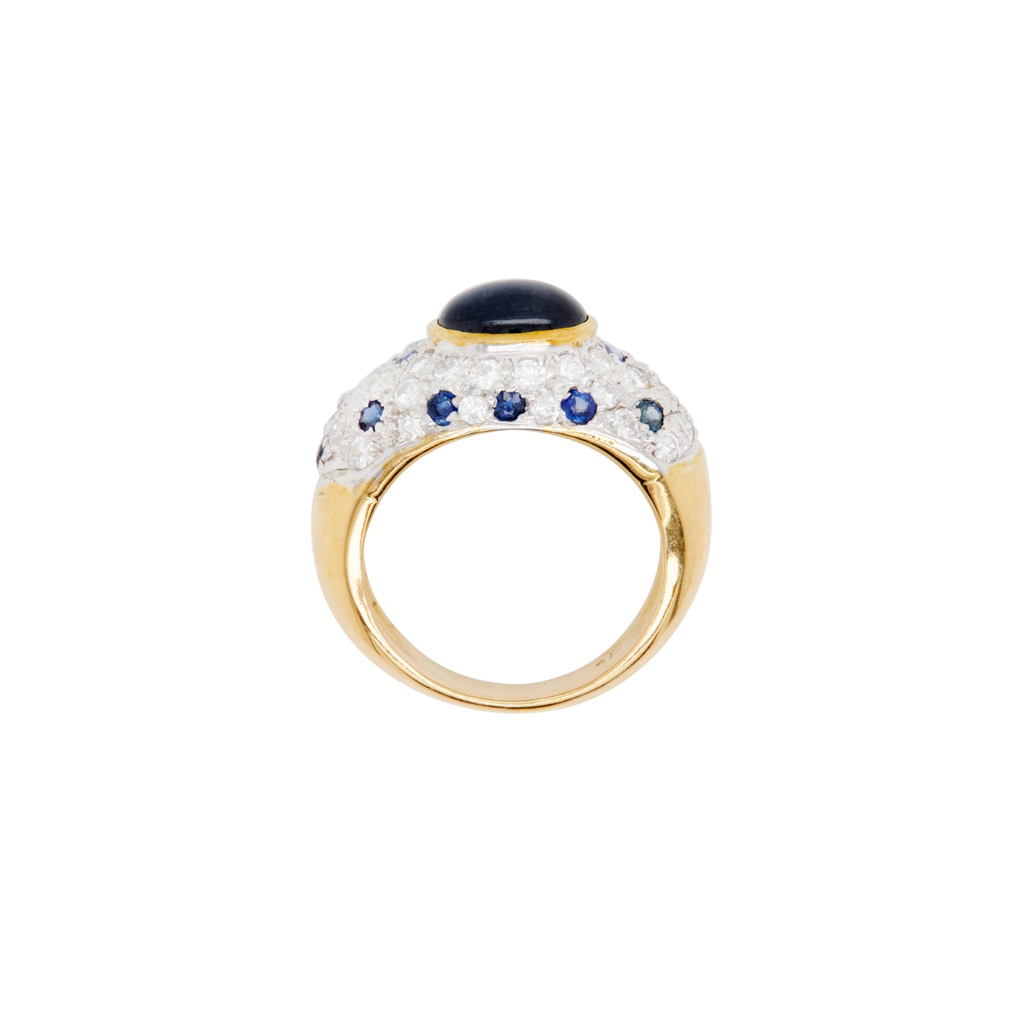 Oval Cabochon Blue Sapphire & Diamond Cluster Dome Dress Ring in 18 Carat Gold