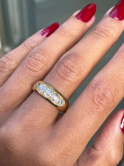 Antique Old Cut Diamond 18 Carat Yellow Gold Five Stone Ring, 1886