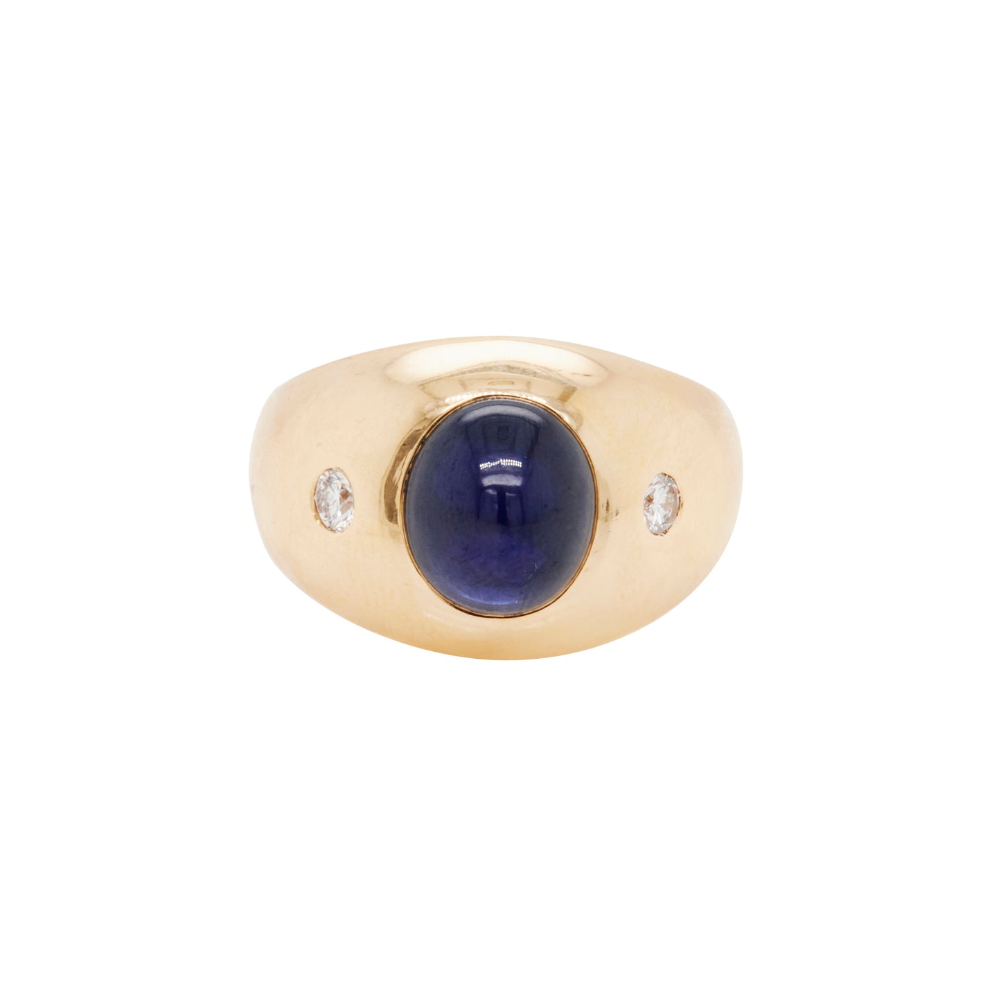 Sugarloaf Cabochon Blue Sapphire and Diamond Bombé Dome Dress Ring in 18K Gold