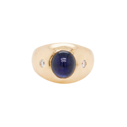 Sugarloaf Cabochon Blue Sapphire and Diamond Bombé Dome Dress Ring in 18K Gold