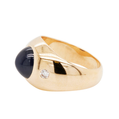 Sugarloaf Cabochon Blue Sapphire and Diamond Bombé Dome Dress Ring in 18K Gold