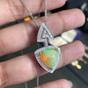 Ethiopian Triangle Cabouchon Opal and Diamond 18 Carat Gold Pendant and Chain