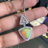Ethiopian Triangle Cabouchon Opal and Diamond 18 Carat Gold Pendant and Chain