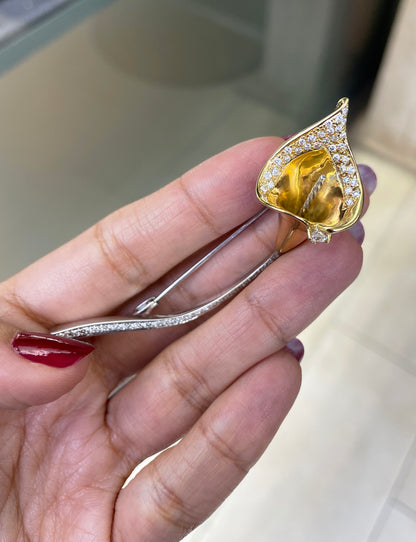 Diamond 18 Carat White and Yellow Gold Calla Lily Brooch