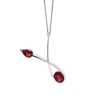 Abstract Garnet and Diamond Platinum Pendant and Chain