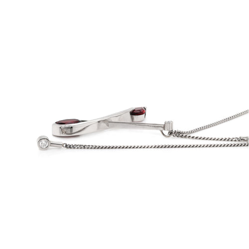 Abstract Garnet and Diamond Platinum Pendant and Chain