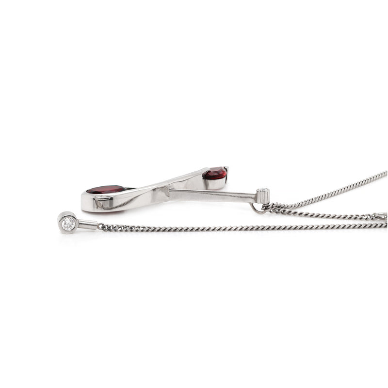 Abstract Garnet and Diamond Platinum Pendant and Chain