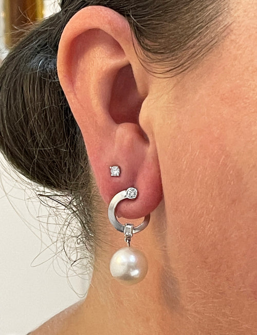 South Sea Pearl and Diamond 18 Carat White Gold Drop Earrings