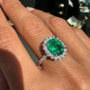2.39ct Oval Emerald and Diamond Halo 18 Carat White Gold Cluster Engagement Ring