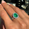 2.39ct Oval Emerald and Diamond Halo 18 Carat White Gold Cluster Engagement Ring