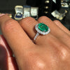 2.39ct Oval Emerald and Diamond Halo 18 Carat White Gold Cluster Engagement Ring