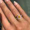 1.17ct Orange Sapphire and Diamond Halo 18K White Gold Cluster Engagement Ring