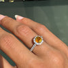 1.17ct Orange Sapphire and Diamond Halo 18K White Gold Cluster Engagement Ring