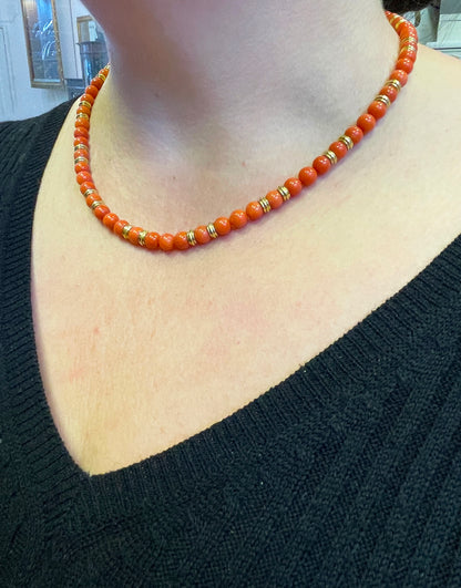 Coral and 18 Carat Yellow Gold Bead Necklace
