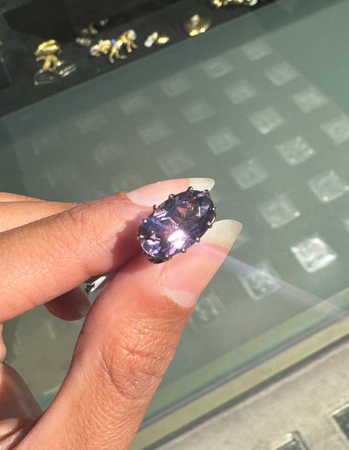 Vintage Oval Amethyst and 9 Carat Rose Gold Open Work Fixed Fob Charm, 1988