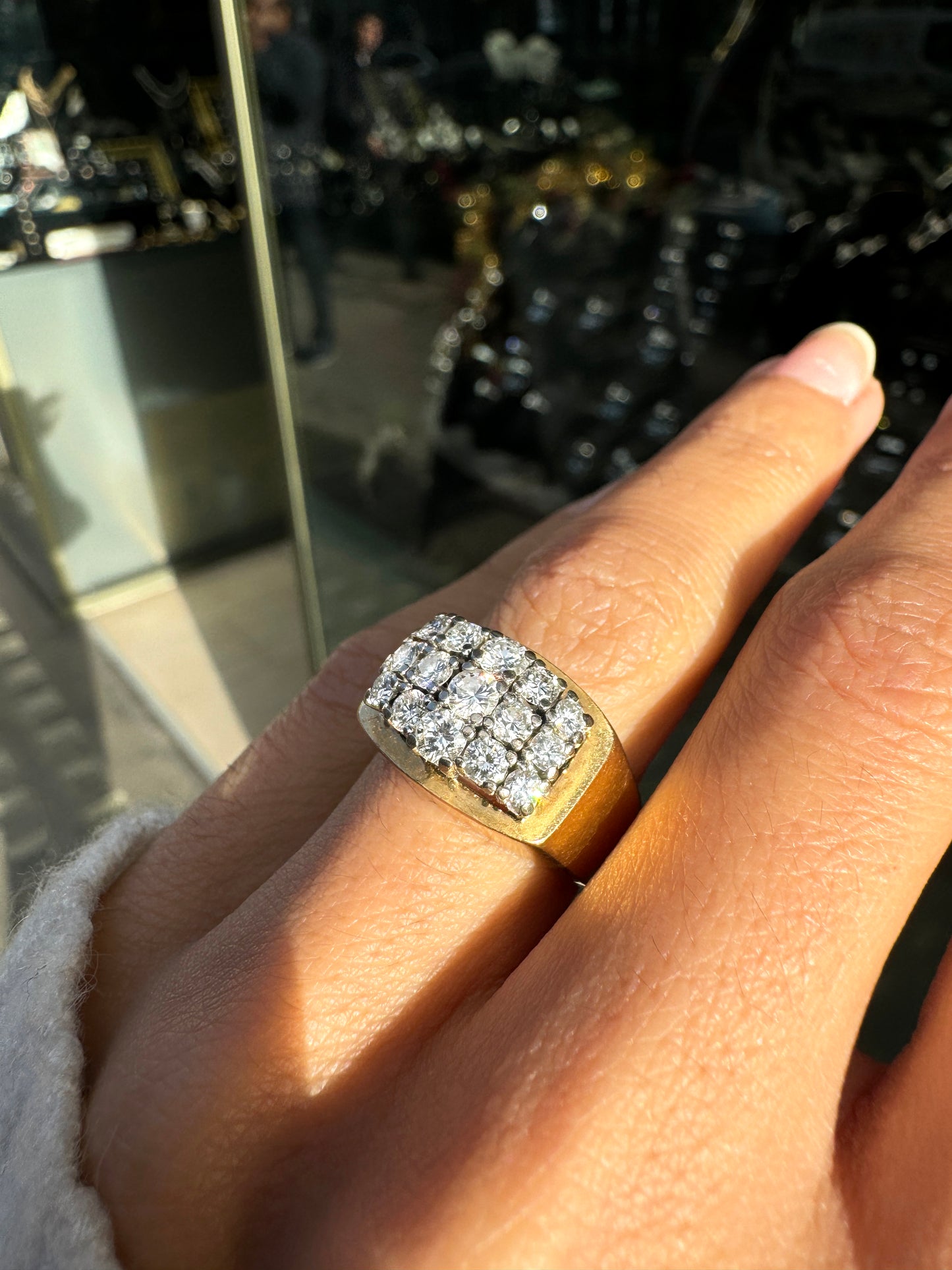 Vintage Bucherer Diamond Cluster Signet Dress Ring in 18K Yellow and White Gold