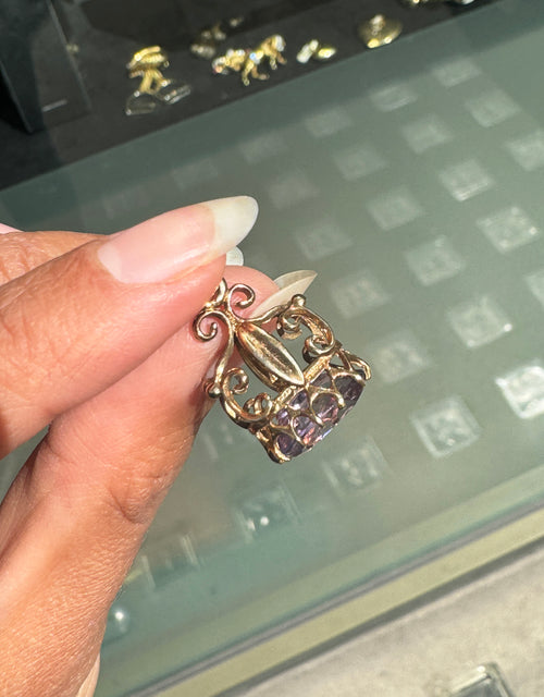 Vintage Oval Amethyst and 9 Carat Rose Gold Open Work Fixed Fob Charm, 1988