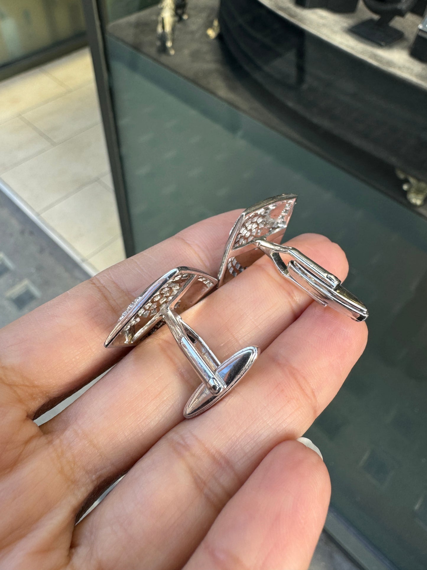 Diamond & Black Enamel 'Hypnotic' Swirl Square Cufflinks in 18 Carat White Gold