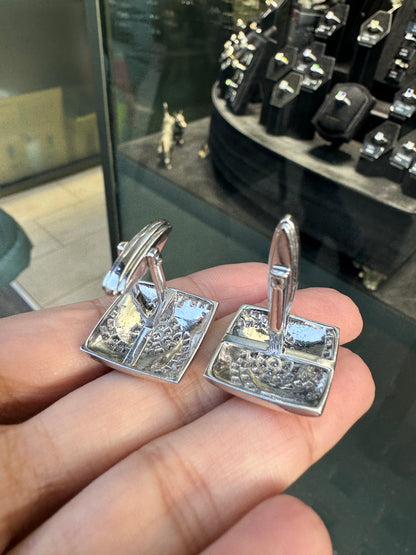 Diamond & Black Enamel 'Hypnotic' Swirl Square Cufflinks in 18 Carat White Gold