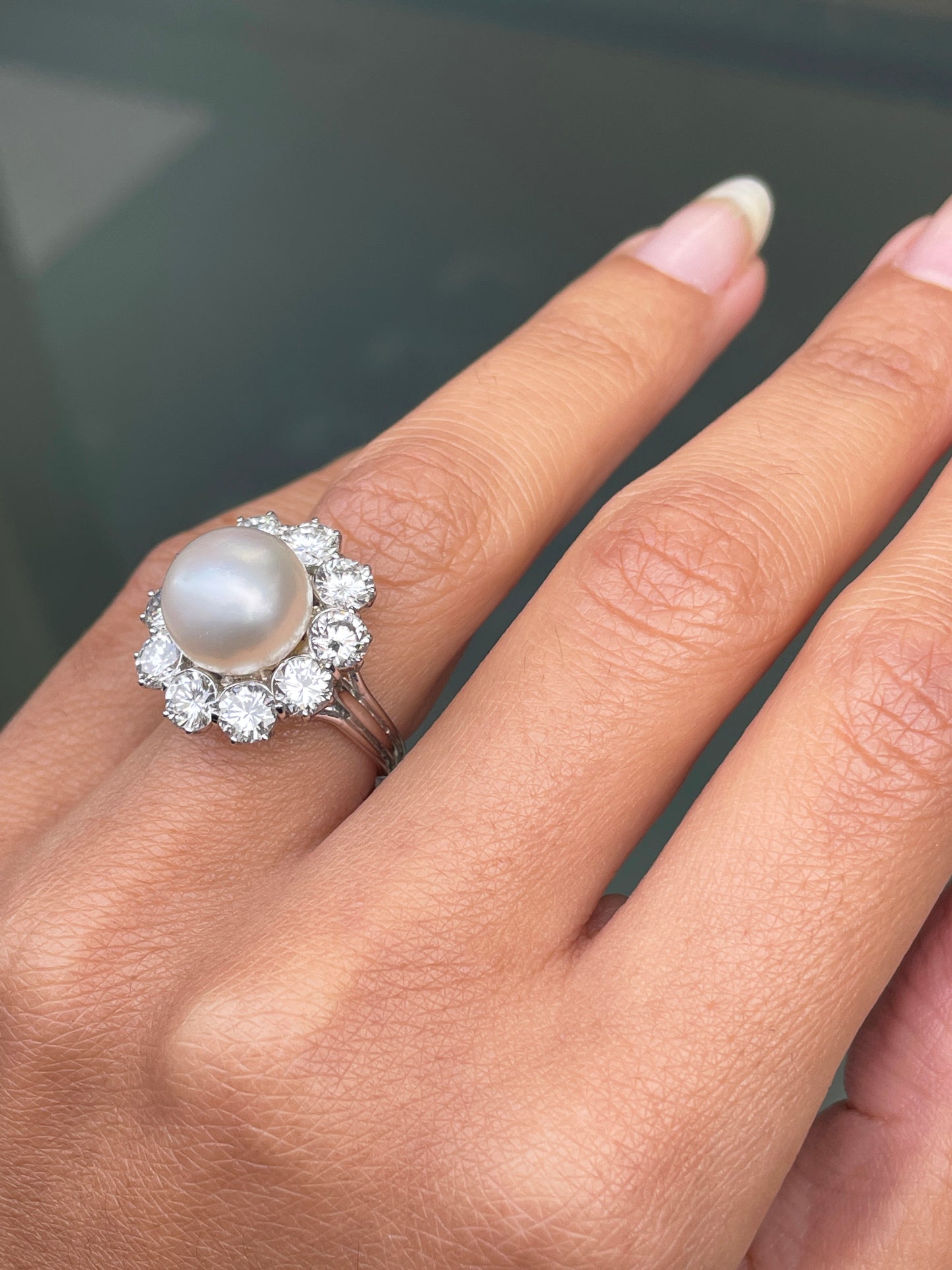 South Sea Pearl and Diamond 18 Carat White Gold Cluster Flower Engagement Ring