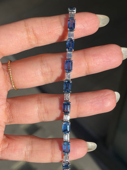 Sapphire and Diamond 18 Carat White Gold Tennis Bracelet