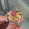 Vintage Ruby and Diamond 18 Carat White & Yellow Gold Flower Brooch