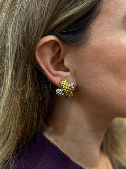 FOPE 18 Carat White & Yellow Gold Two-Tone Woven 'X' Clip-On Earrings