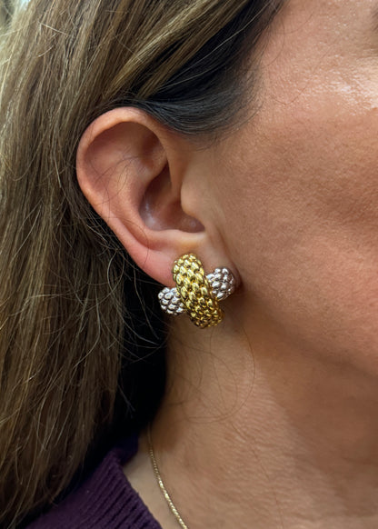 FOPE 18 Carat White & Yellow Gold Two-Tone Woven 'X' Clip-On Earrings