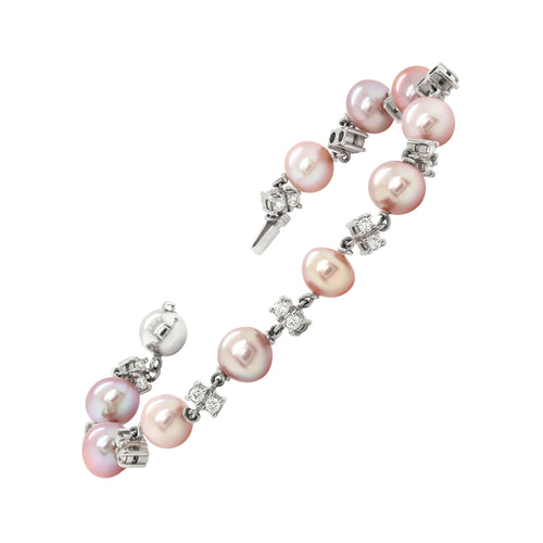 Freshwater Pearl and Diamond 18 Carat White Gold Bracelet