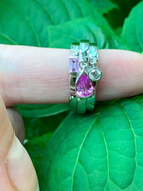 Chaumet Pink Sapphire and Diamond 18 Carat Gold Charm Ring