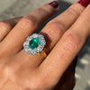 Vintage Cabochon Emerald and Diamond Cluster 18 Carat Gold Engagement Ring, 1974