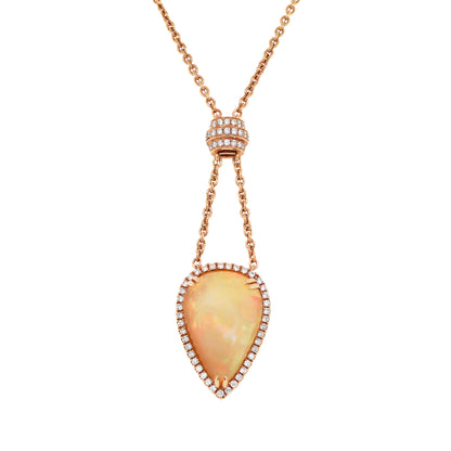 6.91ct Pear Cabochon Opal and Diamond Cluster 18ct Rose Gold Necklace